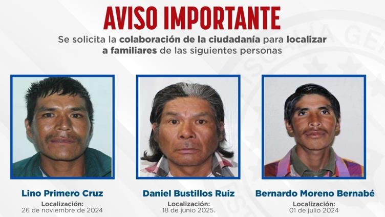 FGE Zona Sur solicita apoyo para localizar a familiares de tres personas fallecidasSi