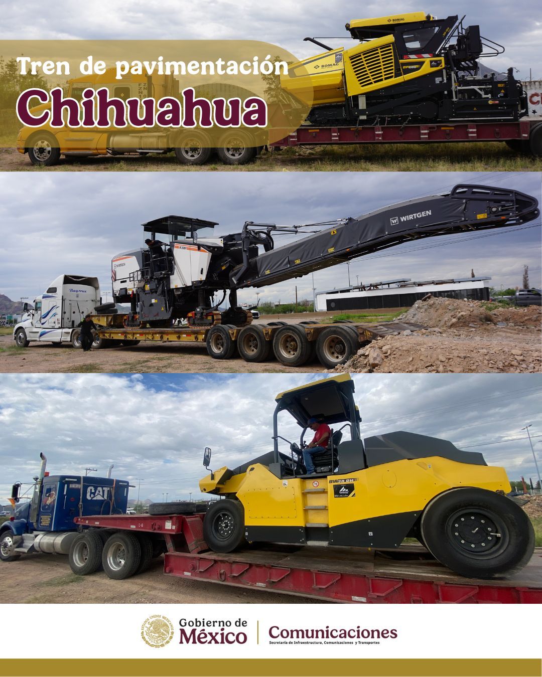 Se queda en Chihuahua tren de pavimentación Bomag para reparar carreteras federales