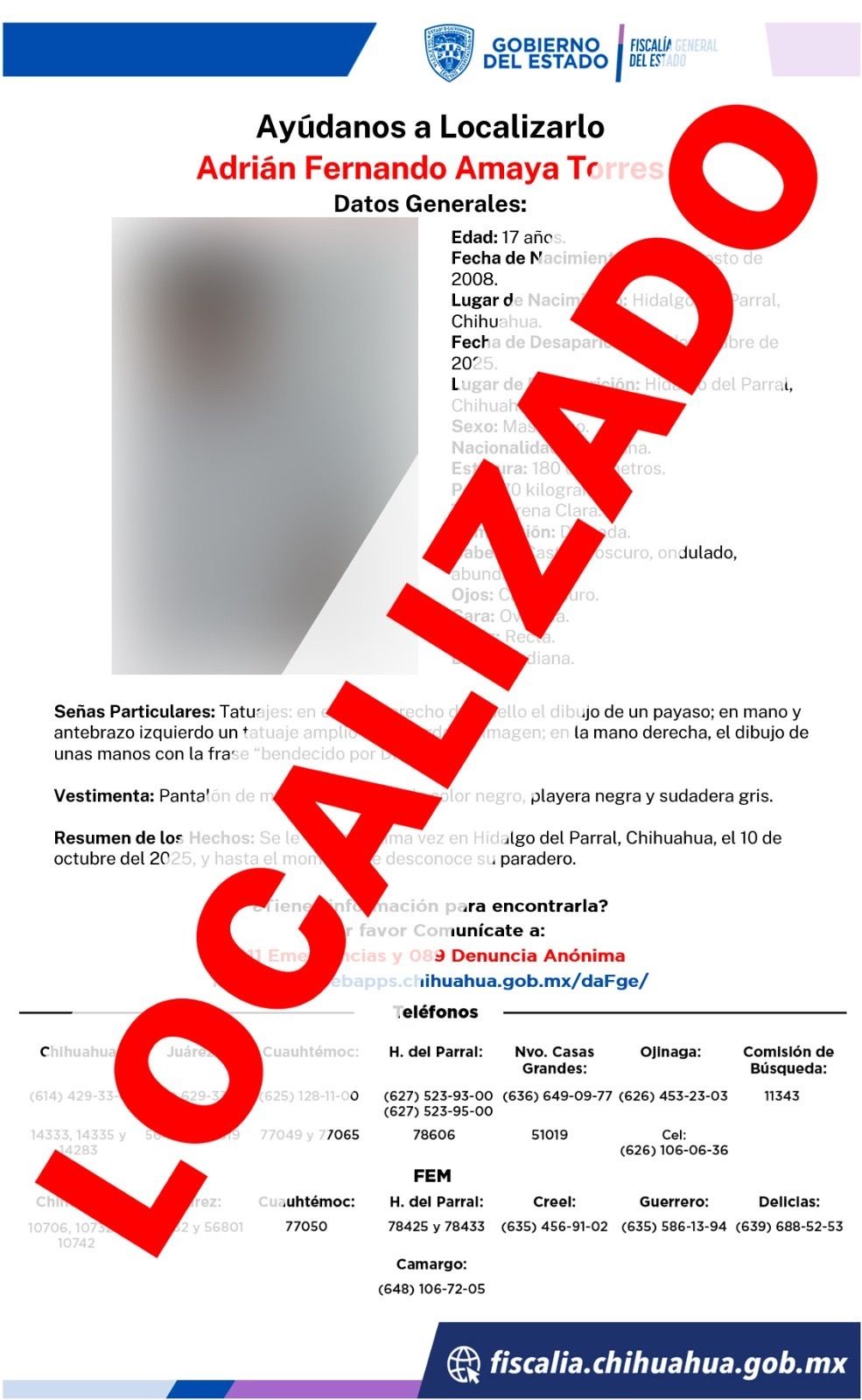Localiza FGE a dos adolescentes reportados como ausentes en Parral y Jiménez