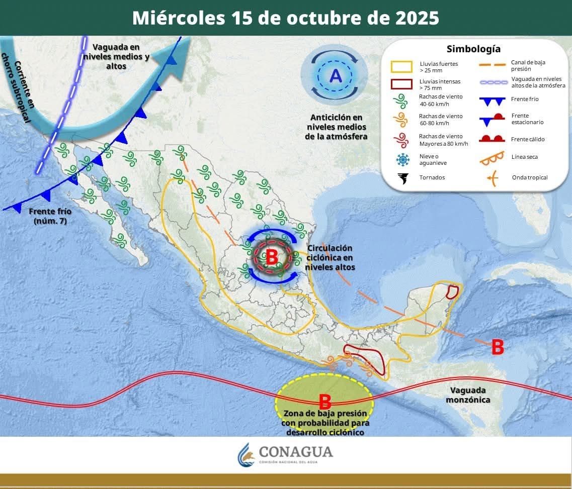 Ingresa el Frente Frío No. 7; provocará lluvias y vientos en gran parte del estado
