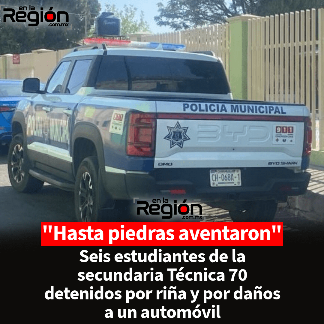 Parral: riña entre alumnos de la Secundaria Técnica 70 deja 6 detenidos y un vehículo dañado