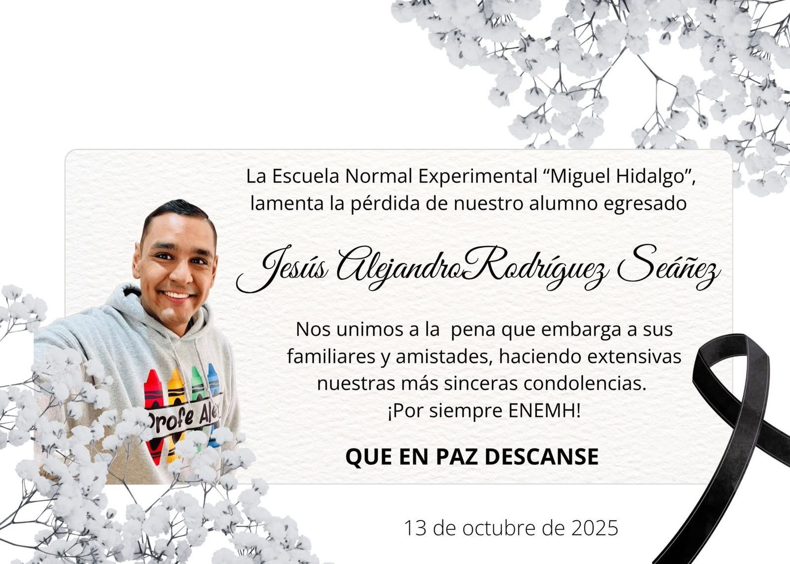 Fallece joven profesor parralense en Ciudad Juárez; compañeros y amigos lamentan su partida