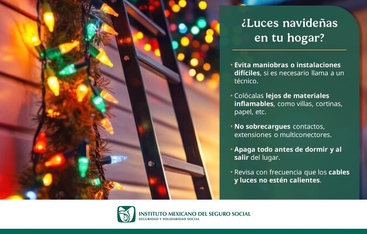 Exhorta IMSS Chihuahua a usar con seguridad las series de luces navideñas