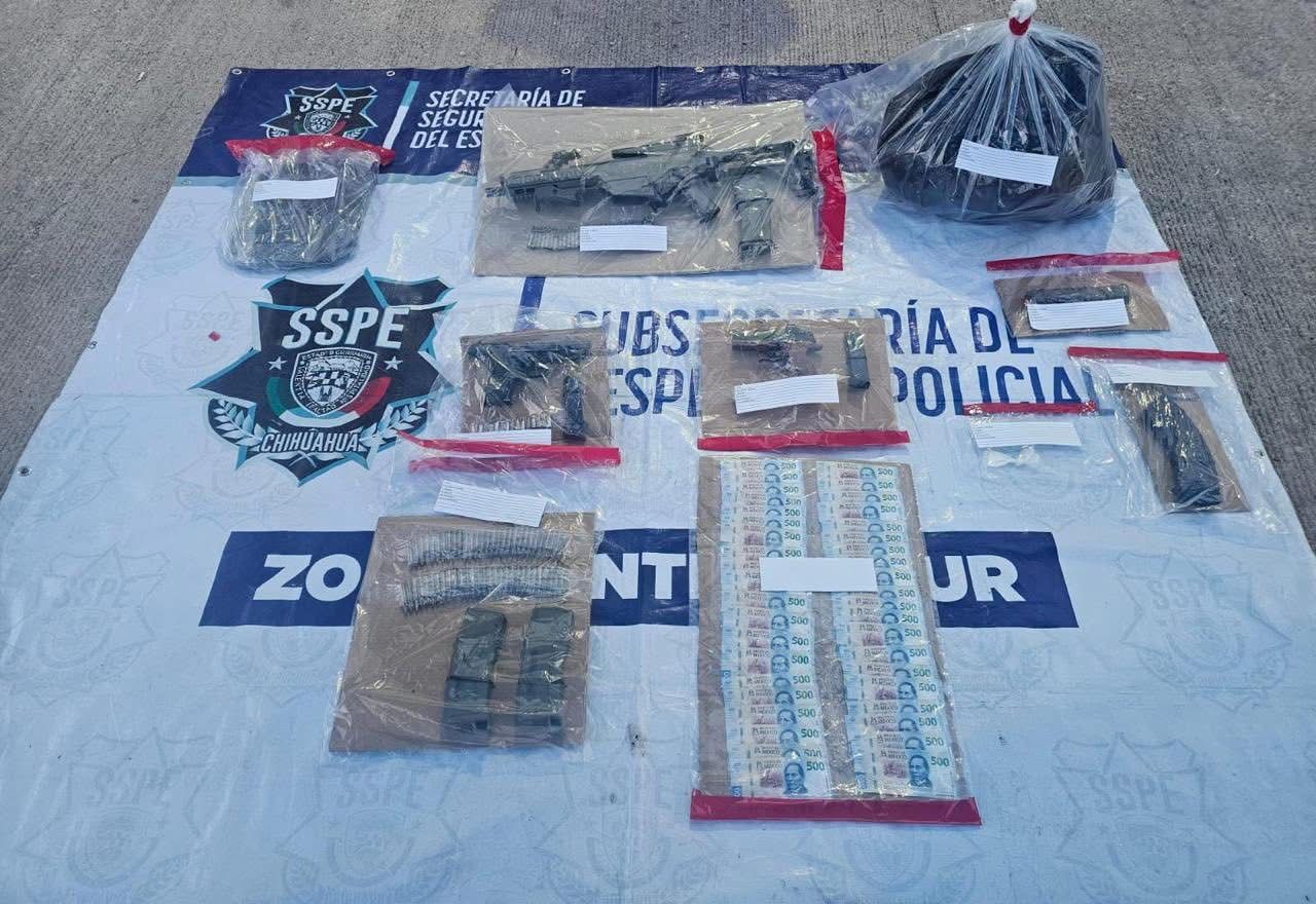 Arrestan a sujeto con armas largas, cortas y más de 2 kilos de marihuana en Ojinaga