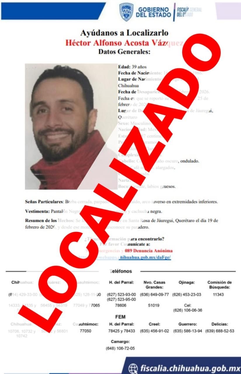 Regresa sano y salvo hombre de Parral tras ausencia en Querétaro