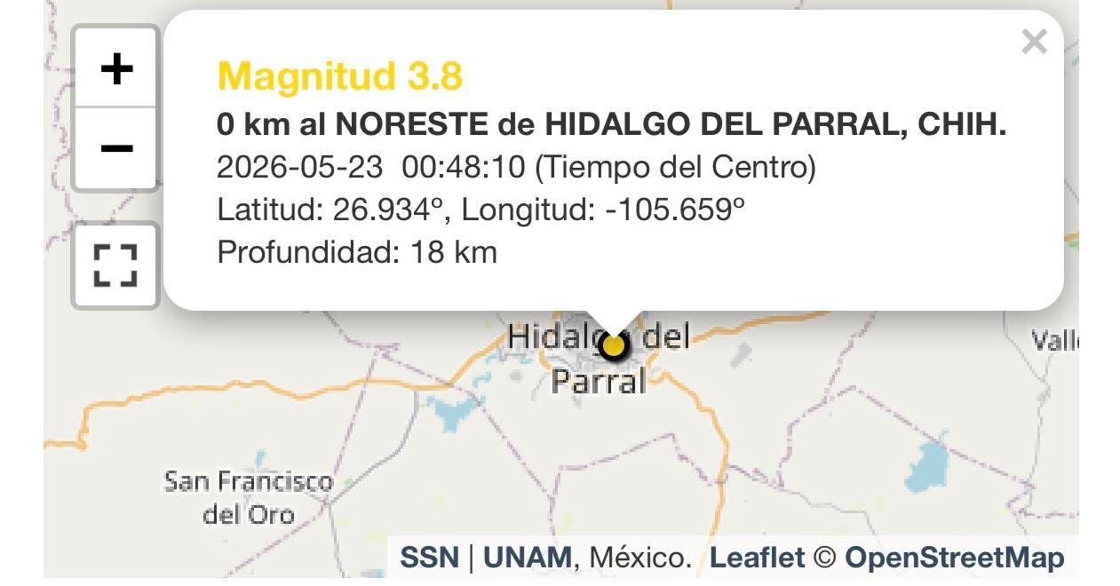 Sismo de magnitud 3.8 sacude Parral durante la madrugada de este viernes