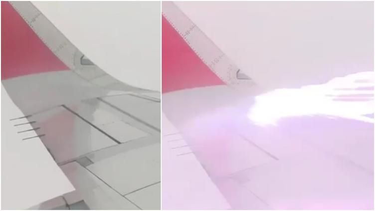 Captan momento en que rayo impacta ala de avión rumbo al AIFA