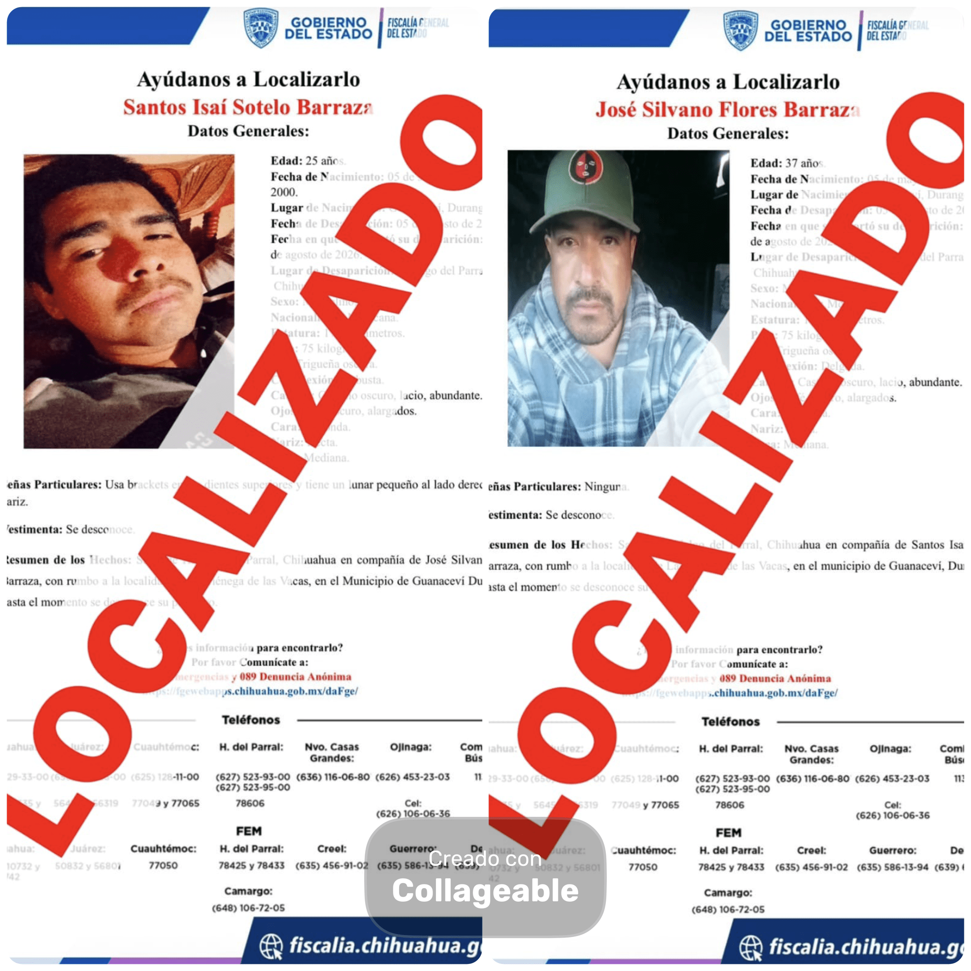 Localizan sanos y salvos a dos hombres reportados como desaparecidos en Parral