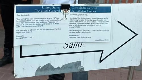 Cancelan cientos de citas en el Consulado de Estados Unidos en Ciudad Juárez