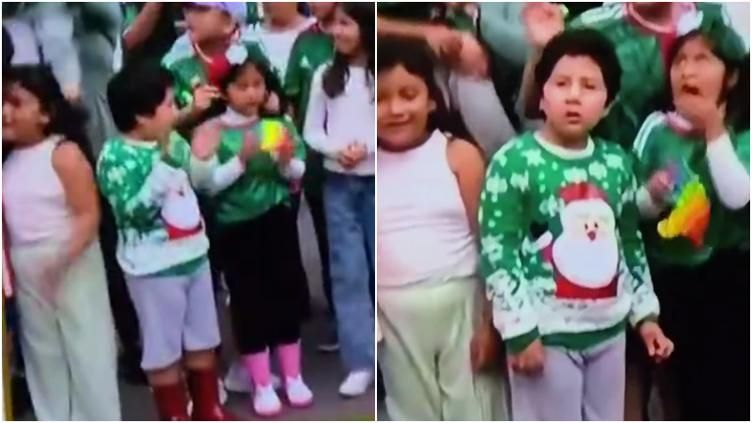 Niño conquista las redes al apoyar a México con un suéter navideño