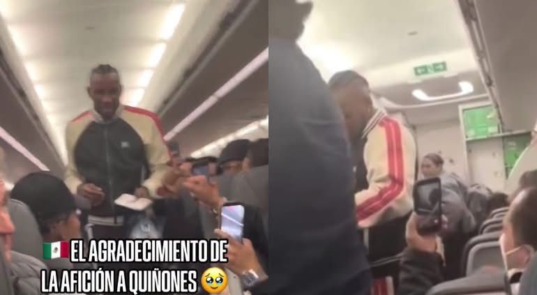 Pasajeros reciben con aplausos a Julián Quiñones tras su actuación con México